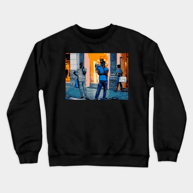 Street Vendors at Night - Madrid Crewneck Sweatshirt by machare